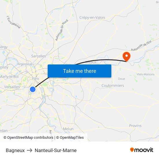 Bagneux to Nanteuil-Sur-Marne map