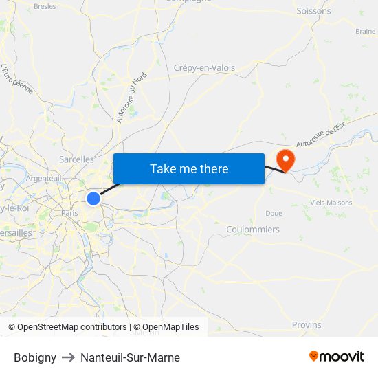 Bobigny to Nanteuil-Sur-Marne map