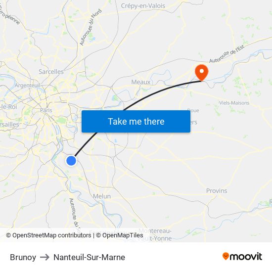 Brunoy to Nanteuil-Sur-Marne map