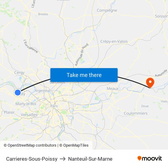 Carrieres-Sous-Poissy to Nanteuil-Sur-Marne map