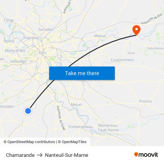 Chamarande to Nanteuil-Sur-Marne map