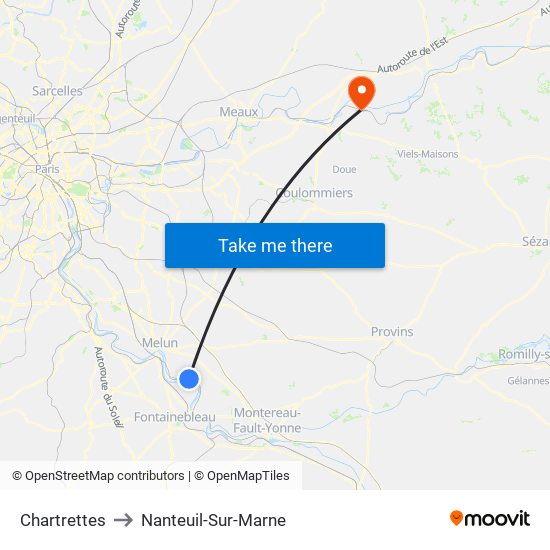 Chartrettes to Nanteuil-Sur-Marne map