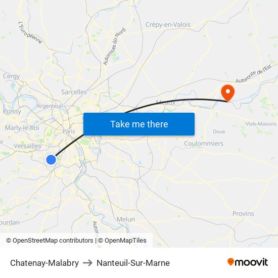 Chatenay-Malabry to Nanteuil-Sur-Marne map