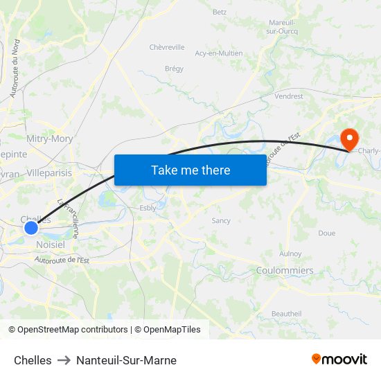 Chelles to Nanteuil-Sur-Marne map