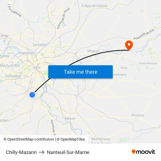 Chilly-Mazarin to Nanteuil-Sur-Marne map