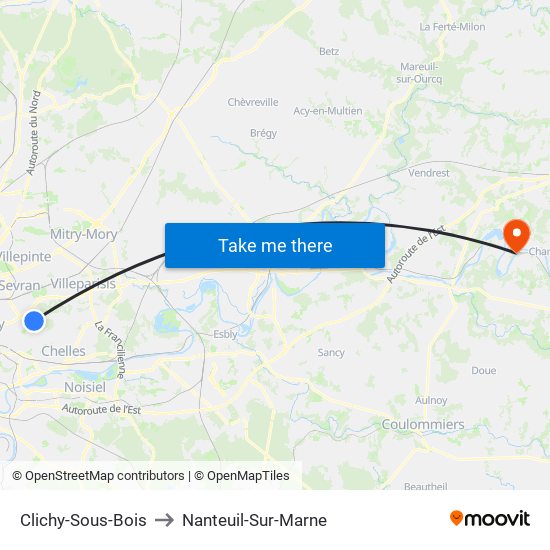 Clichy-Sous-Bois to Nanteuil-Sur-Marne map