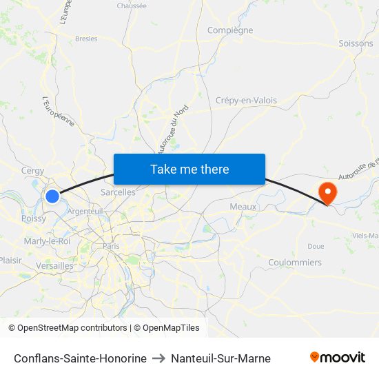 Conflans-Sainte-Honorine to Nanteuil-Sur-Marne map