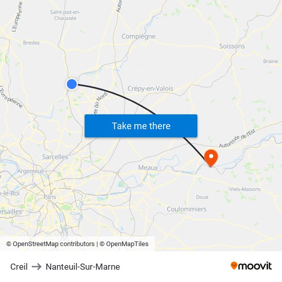 Creil to Nanteuil-Sur-Marne map