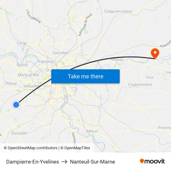 Dampierre-En-Yvelines to Nanteuil-Sur-Marne map