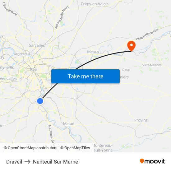 Draveil to Nanteuil-Sur-Marne map