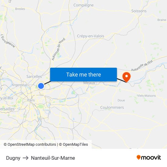 Dugny to Nanteuil-Sur-Marne map