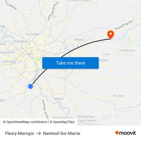 Fleury-Merogis to Nanteuil-Sur-Marne map