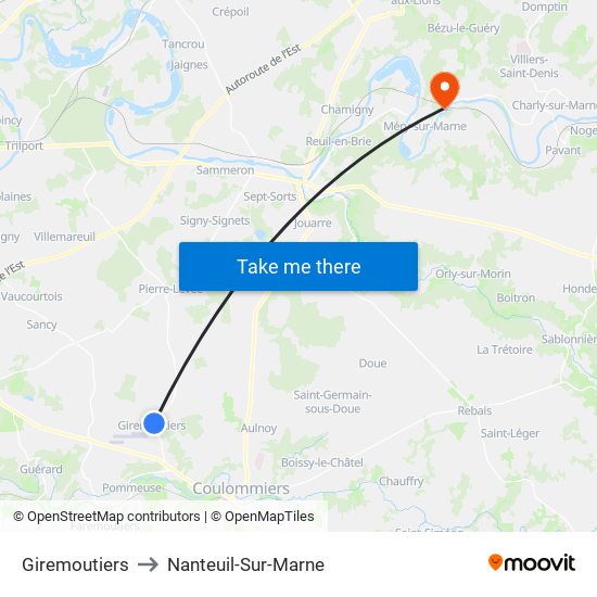 Giremoutiers to Nanteuil-Sur-Marne map