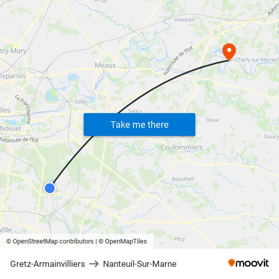 Gretz-Armainvilliers to Nanteuil-Sur-Marne map