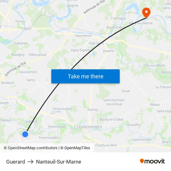 Guerard to Nanteuil-Sur-Marne map