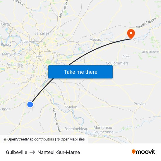 Guibeville to Nanteuil-Sur-Marne map