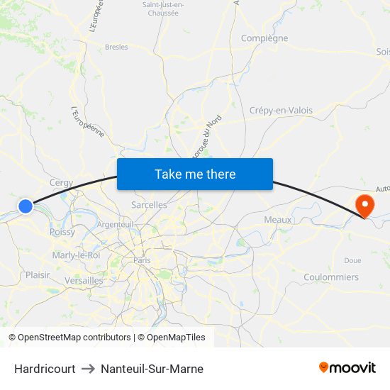 Hardricourt to Nanteuil-Sur-Marne map