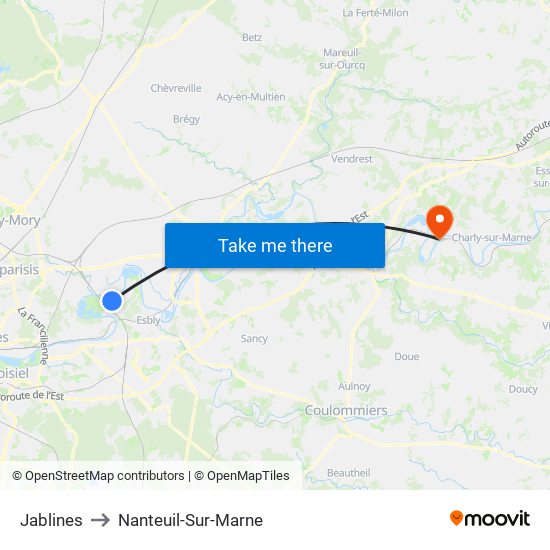 Jablines to Nanteuil-Sur-Marne map