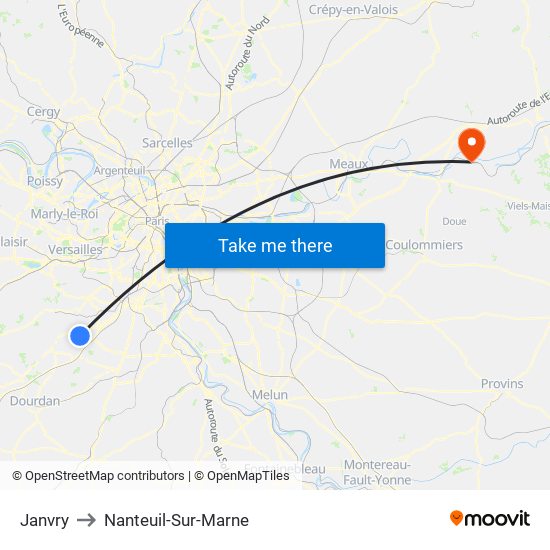 Janvry to Nanteuil-Sur-Marne map