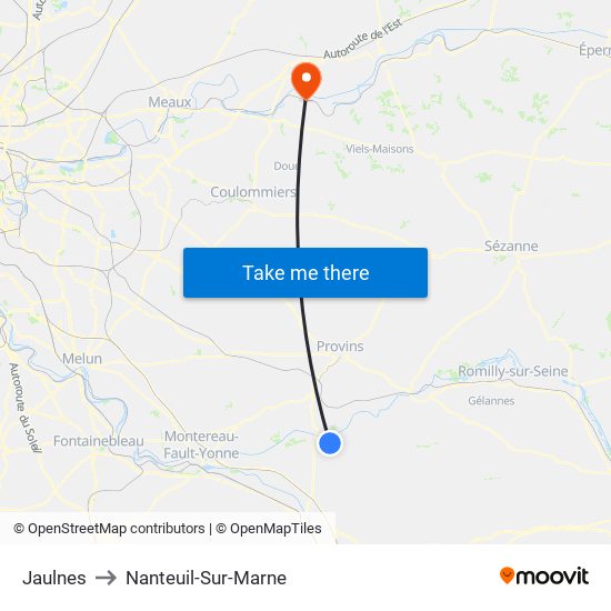 Jaulnes to Nanteuil-Sur-Marne map