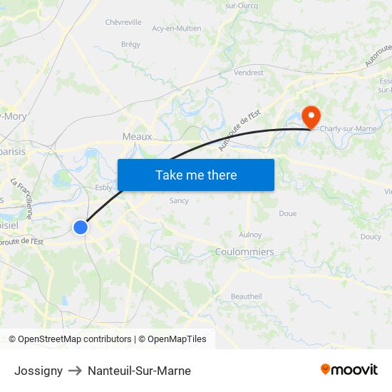 Jossigny to Nanteuil-Sur-Marne map