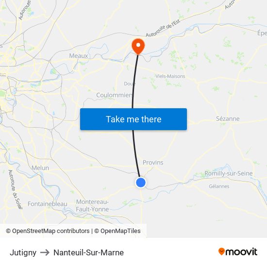 Jutigny to Nanteuil-Sur-Marne map