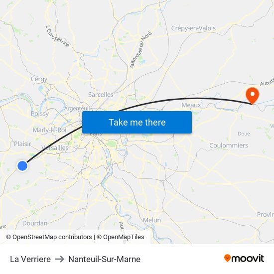 La Verriere to Nanteuil-Sur-Marne map