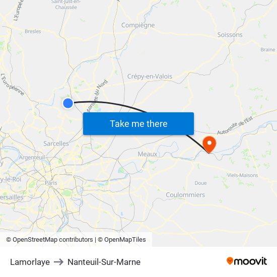 Lamorlaye to Nanteuil-Sur-Marne map