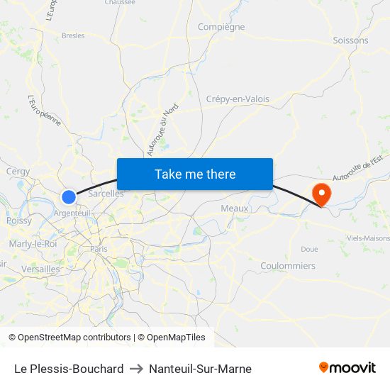 Le Plessis-Bouchard to Nanteuil-Sur-Marne map