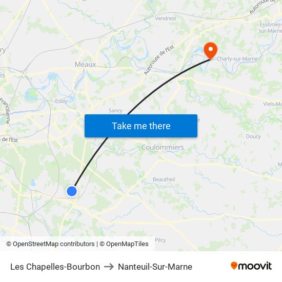 Les Chapelles-Bourbon to Nanteuil-Sur-Marne map