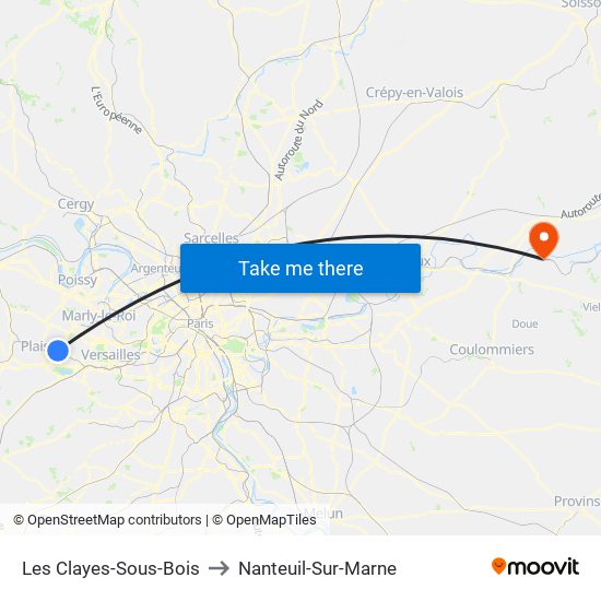 Les Clayes-Sous-Bois to Nanteuil-Sur-Marne map
