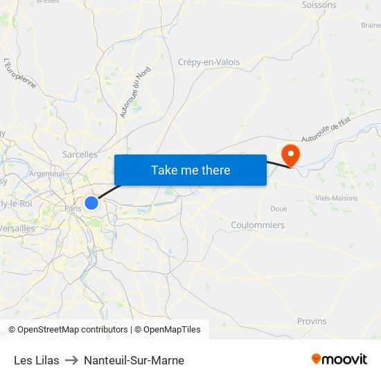 Les Lilas to Nanteuil-Sur-Marne map