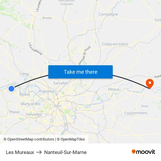 Les Mureaux to Nanteuil-Sur-Marne map