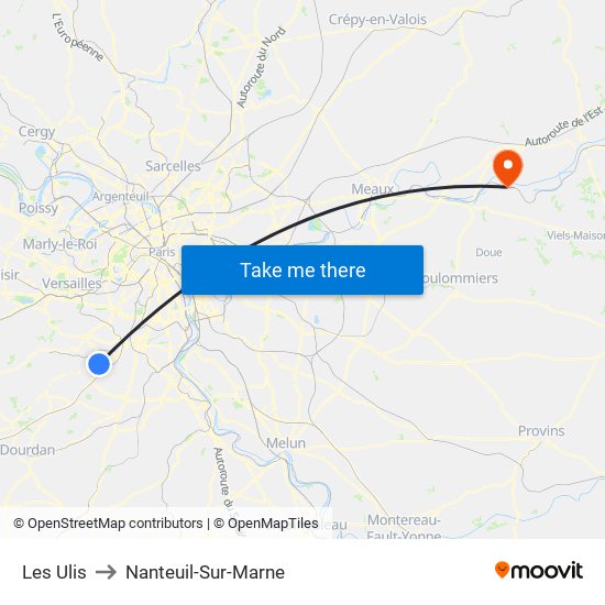 Les Ulis to Nanteuil-Sur-Marne map