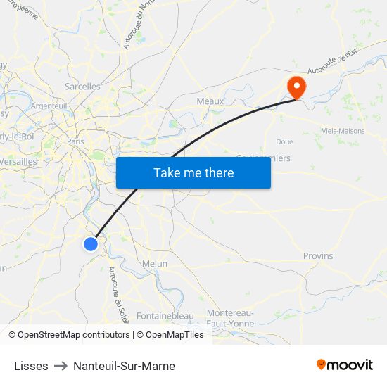 Lisses to Nanteuil-Sur-Marne map