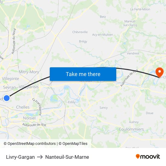 Livry-Gargan to Nanteuil-Sur-Marne map