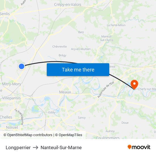Longperrier to Nanteuil-Sur-Marne map