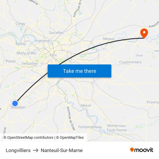 Longvilliers to Nanteuil-Sur-Marne map