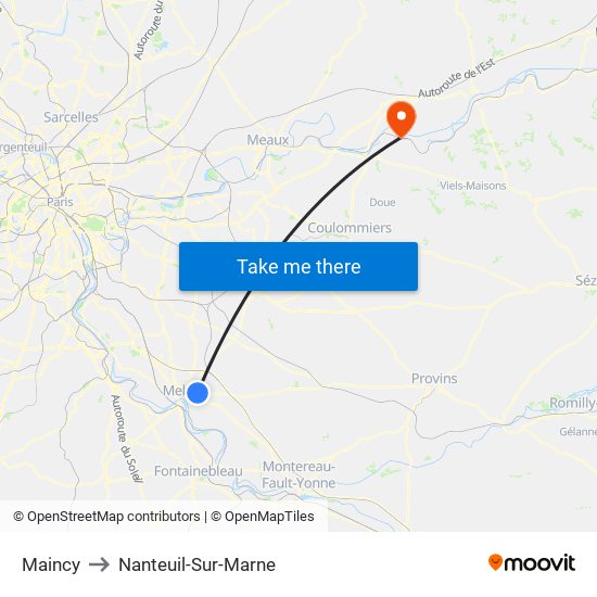 Maincy to Nanteuil-Sur-Marne map