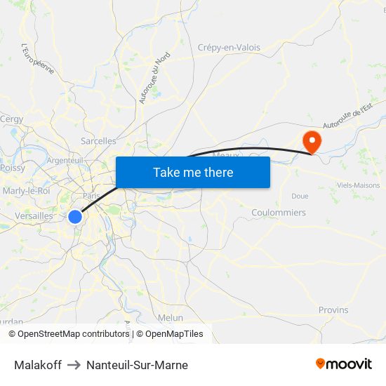 Malakoff to Nanteuil-Sur-Marne map