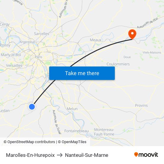 Marolles-En-Hurepoix to Nanteuil-Sur-Marne map