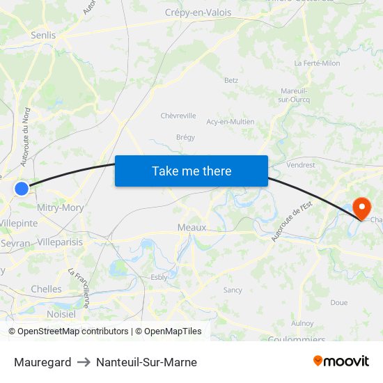 Mauregard to Nanteuil-Sur-Marne map