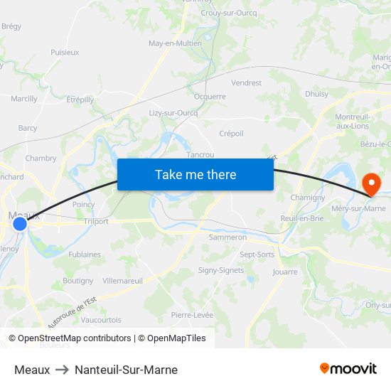 Meaux to Nanteuil-Sur-Marne map