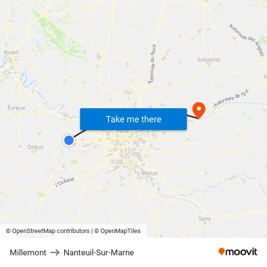 Millemont to Nanteuil-Sur-Marne map