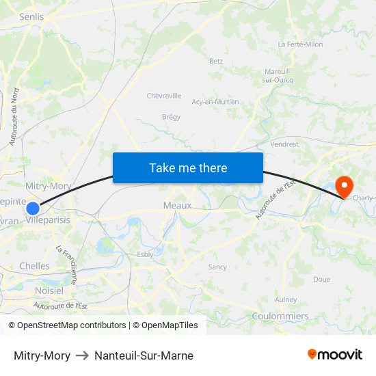 Mitry-Mory to Nanteuil-Sur-Marne map