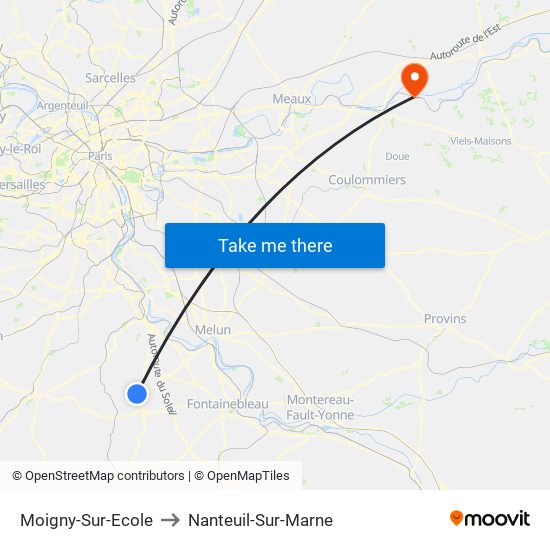 Moigny-Sur-Ecole to Nanteuil-Sur-Marne map