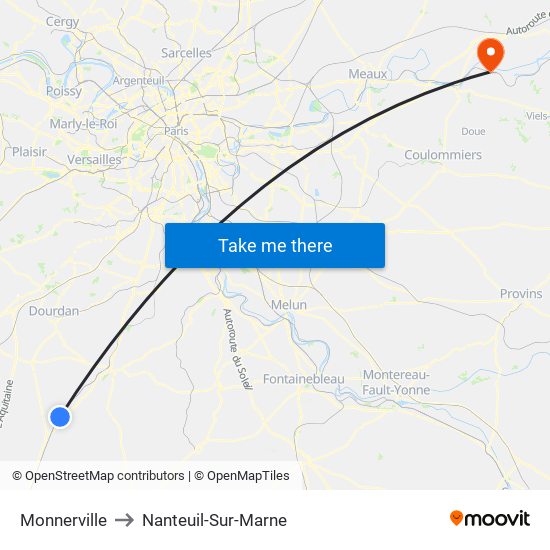 Monnerville to Nanteuil-Sur-Marne map