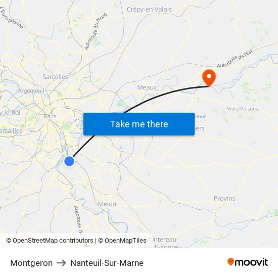 Montgeron to Nanteuil-Sur-Marne map