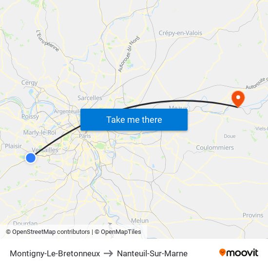 Montigny-Le-Bretonneux to Nanteuil-Sur-Marne map