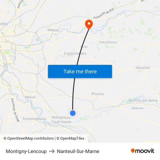 Montigny-Lencoup to Nanteuil-Sur-Marne map